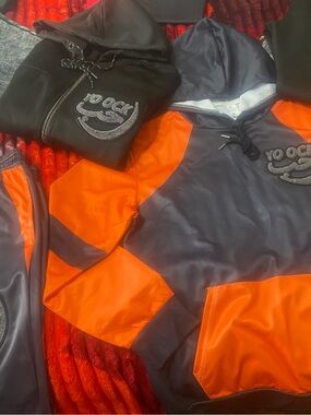 Yo Ocky Two-Tone Hooded Set in Charcoal Gray & Bright Orange